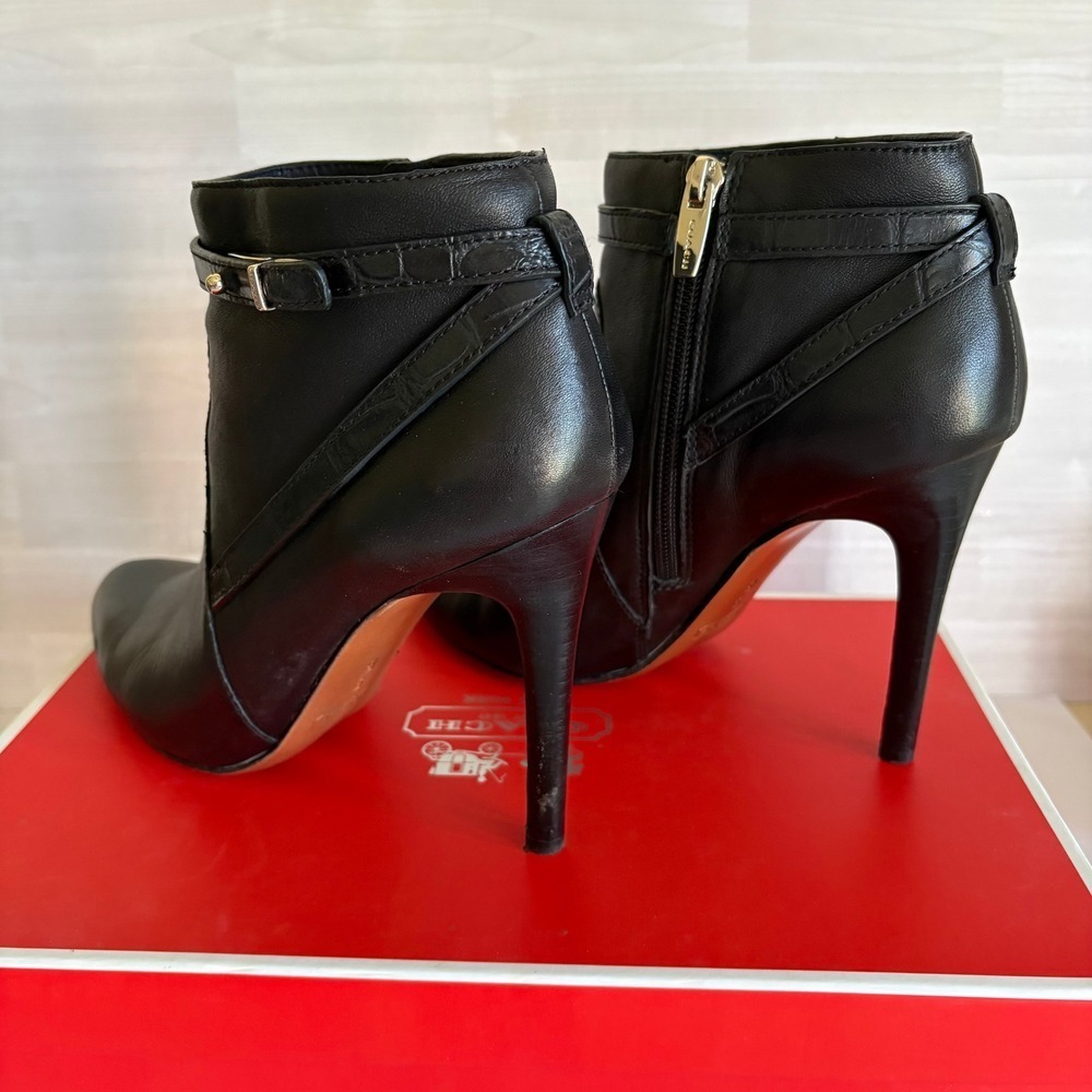 Coach Women Ursa Ankle Boots Leather Stiletto 9M Black Croc Strap 9M w/Box Q3022 - Picture 9 of 16